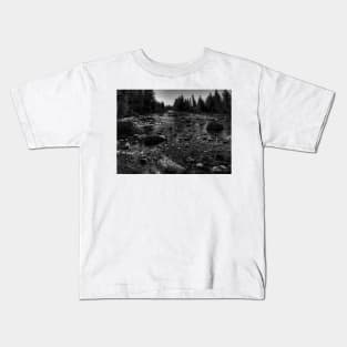 Down By The Stream - Black and White Kids T-Shirt